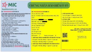 Giấy chứng nhận bảo hiểm ô tô của MIC
